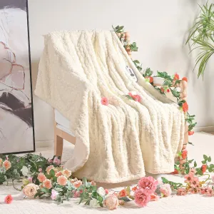 WOOMER Electric Heated Throw 50“x 60” [Spring Blossom Collection], Eco-Friendly Flower Patterns Faux Fur & Soft Sherpa, 4 Heating Levels & 4H Auto Off, ETL Certified, Machine Washable, White