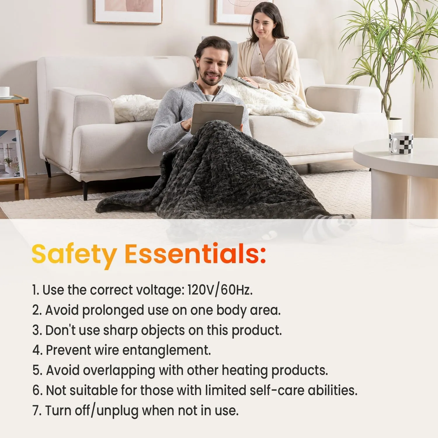 WOOMER Electric Heated Throw 50“x 60” [Spring Blossom Collection], Eco-Friendly Flower Patterns Faux Fur & Soft Sherpa, 4 Heating Levels & 4H Auto Off, ETL Certified, Machine Washable, White