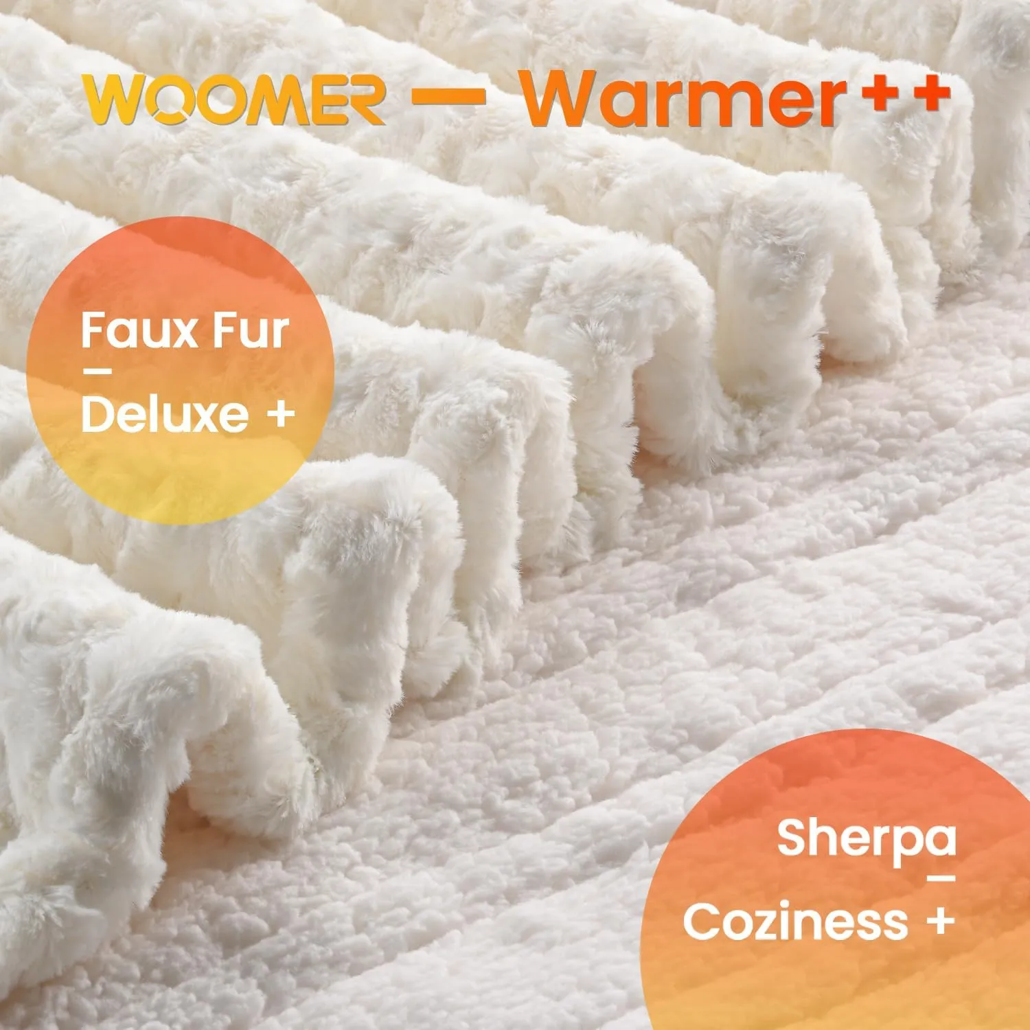 WOOMER Electric Heated Throw 50“x 60” [Spring Blossom Collection], Eco-Friendly Flower Patterns Faux Fur & Soft Sherpa, 4 Heating Levels & 4H Auto Off, ETL Certified, Machine Washable, White