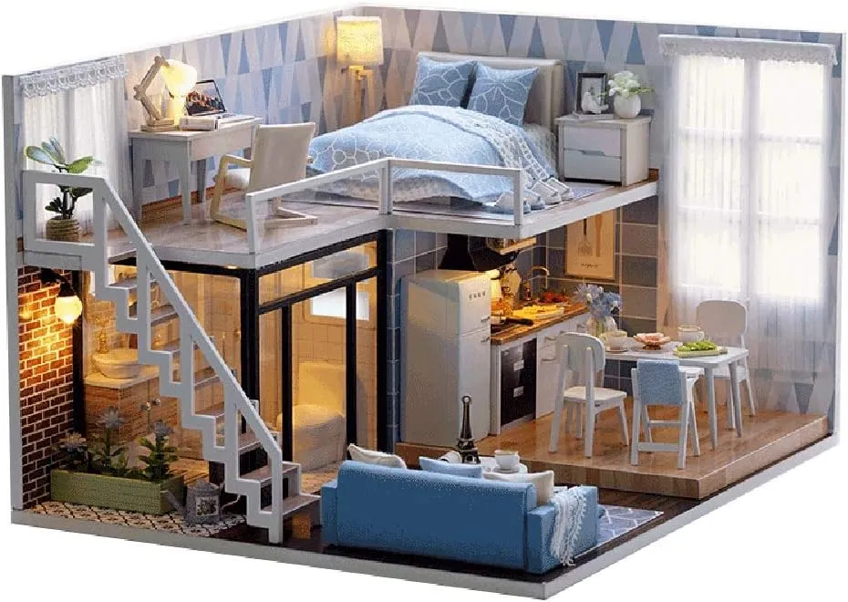 XHTLLO Doll House Kit, Cute Dollhouse Miniature House Toy Kit with Music, The Castle in the Sky