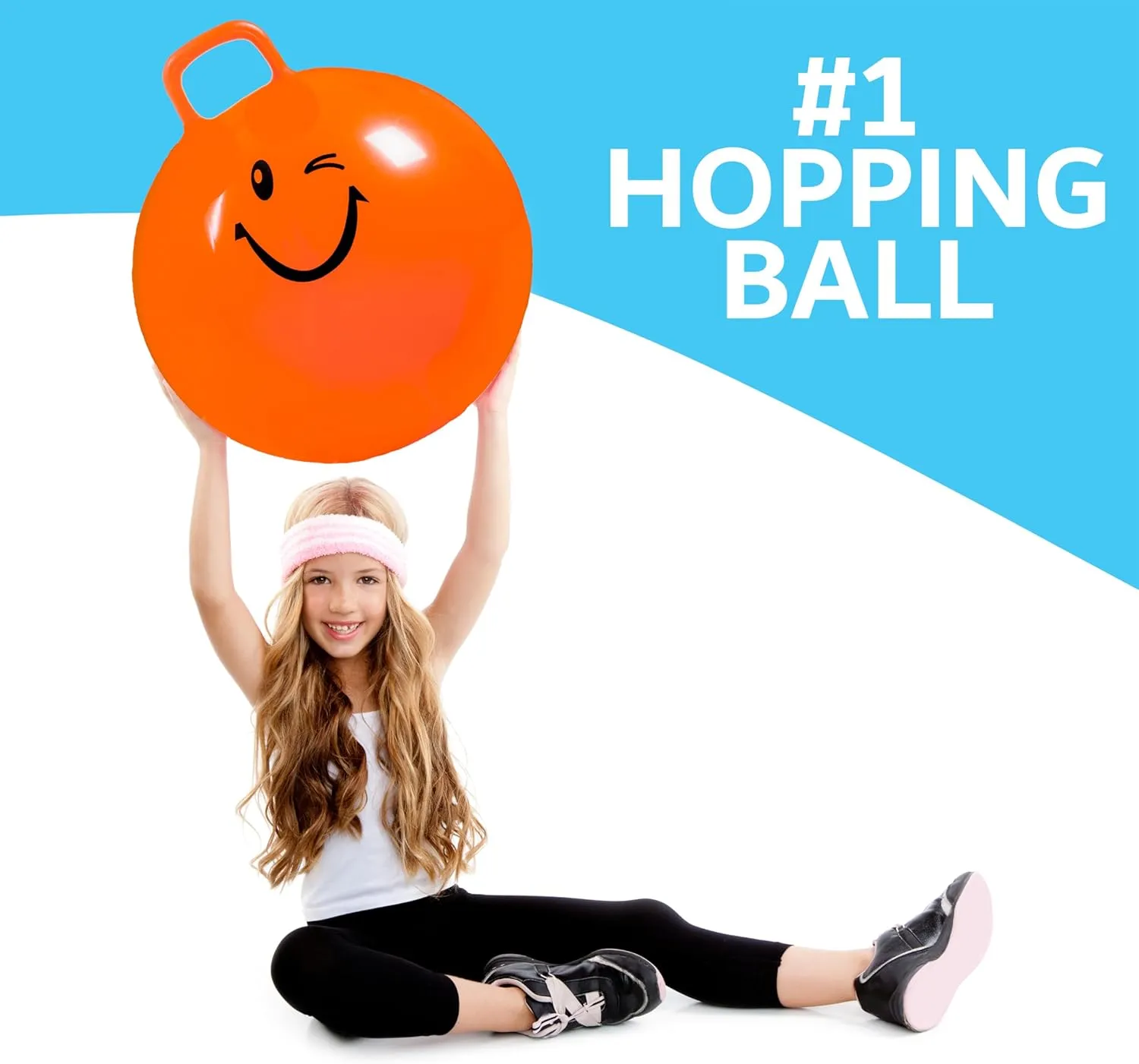 Xino Sports Hopping Ball for Kids, Teens & Adults - Fun Bouncy Ball with Handle, Durable and Safe Hopper, Indoor and Outdoor Toy for Jumping & Exercise (Orange, 22 Inch Diameter)