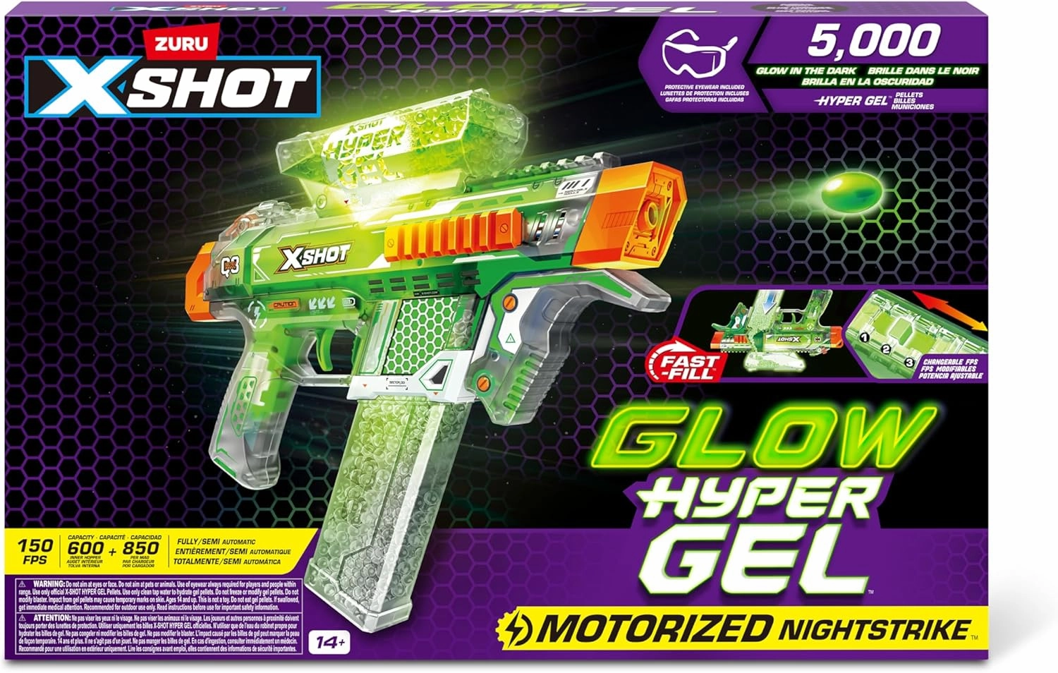XSHOT Hyper Glow NightStrike Blaster (5,000) Pellets by ZURU, Motorized Blaster Outdoor Toy for Boys and Girls, Teens and Adults Aged 14 