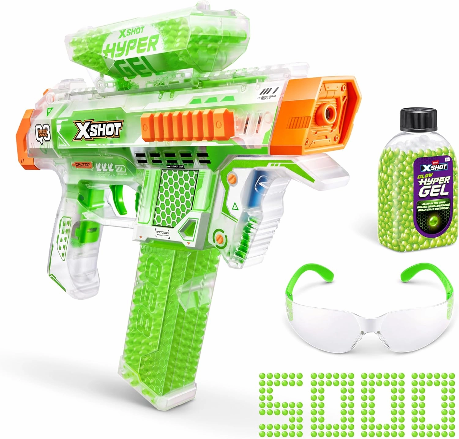 XSHOT Hyper Glow NightStrike Blaster (5,000) Pellets by ZURU, Motorized Blaster Outdoor Toy for Boys and Girls, Teens and Adults Aged 14 