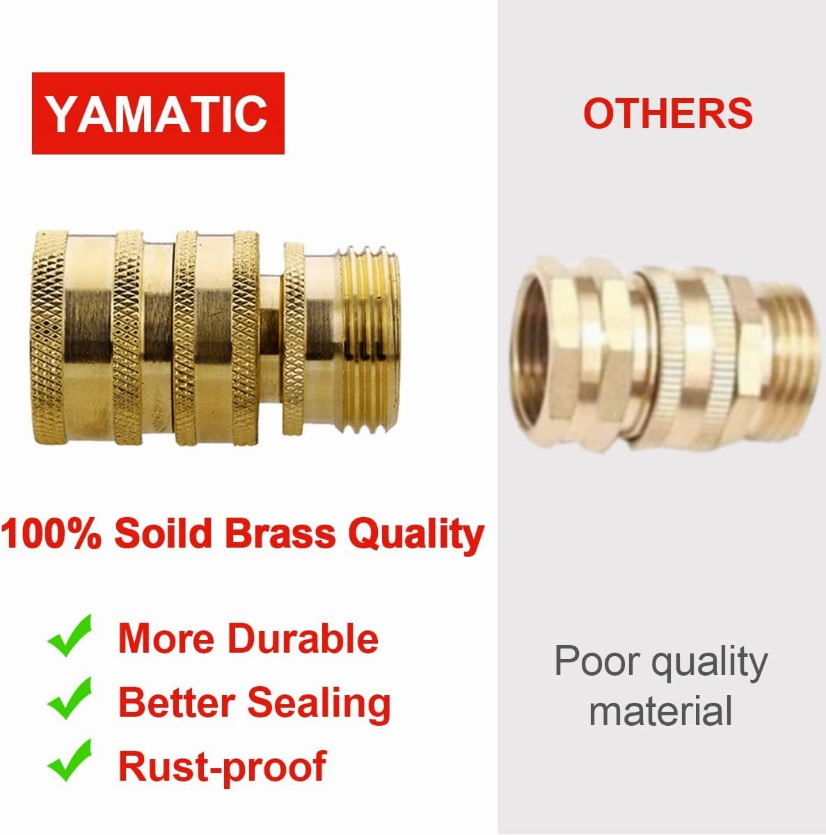 YAMATIC Garden Hose Quick Connect Water Hose Fittings - 3/4" Thread - High Grade Brass Durability and Leak Free Upgrade(6 PACK)