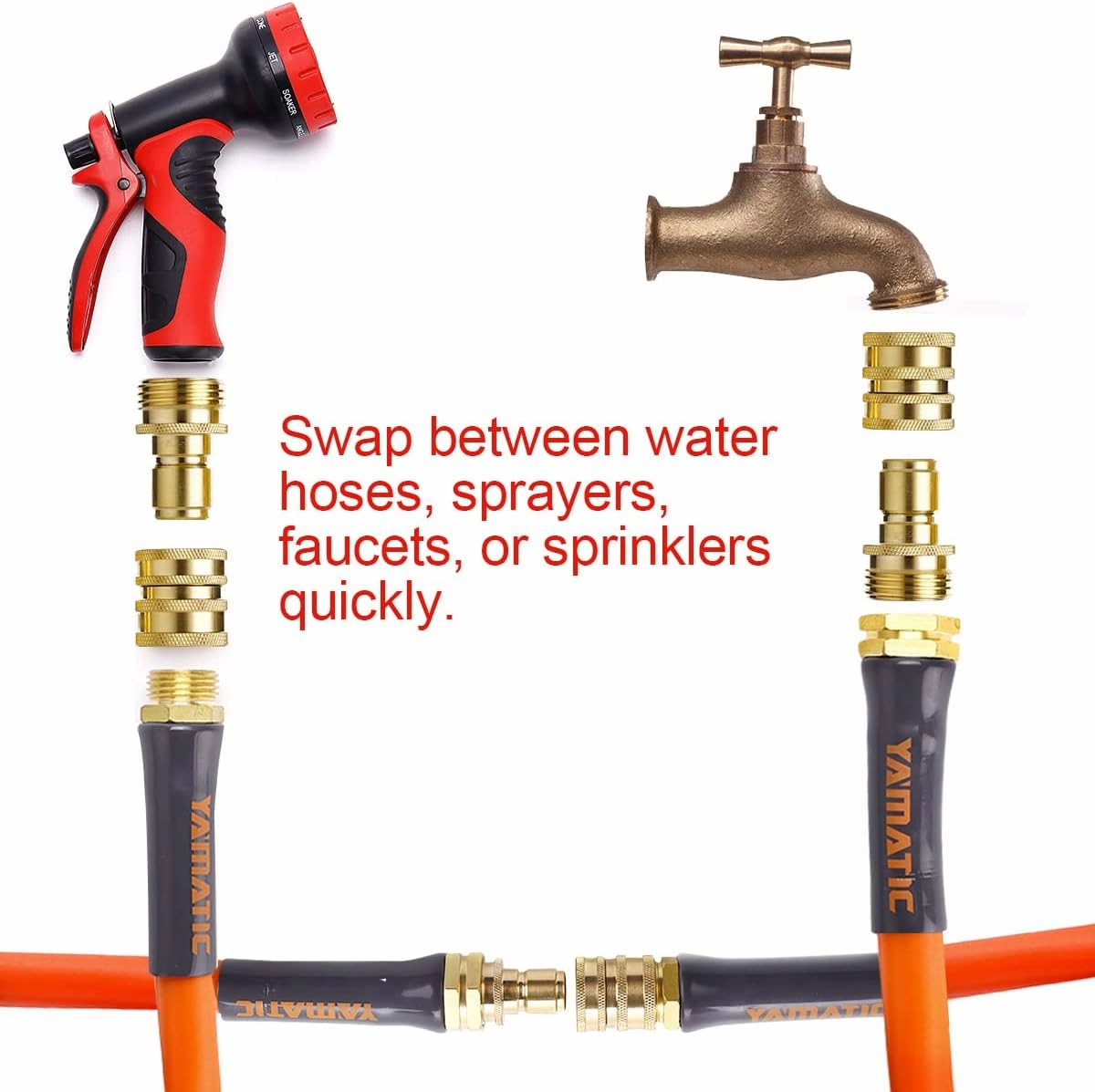 YAMATIC Garden Hose Quick Connect Water Hose Fittings - 3/4" Thread - High Grade Brass Durability and Leak Free Upgrade(6 PACK)