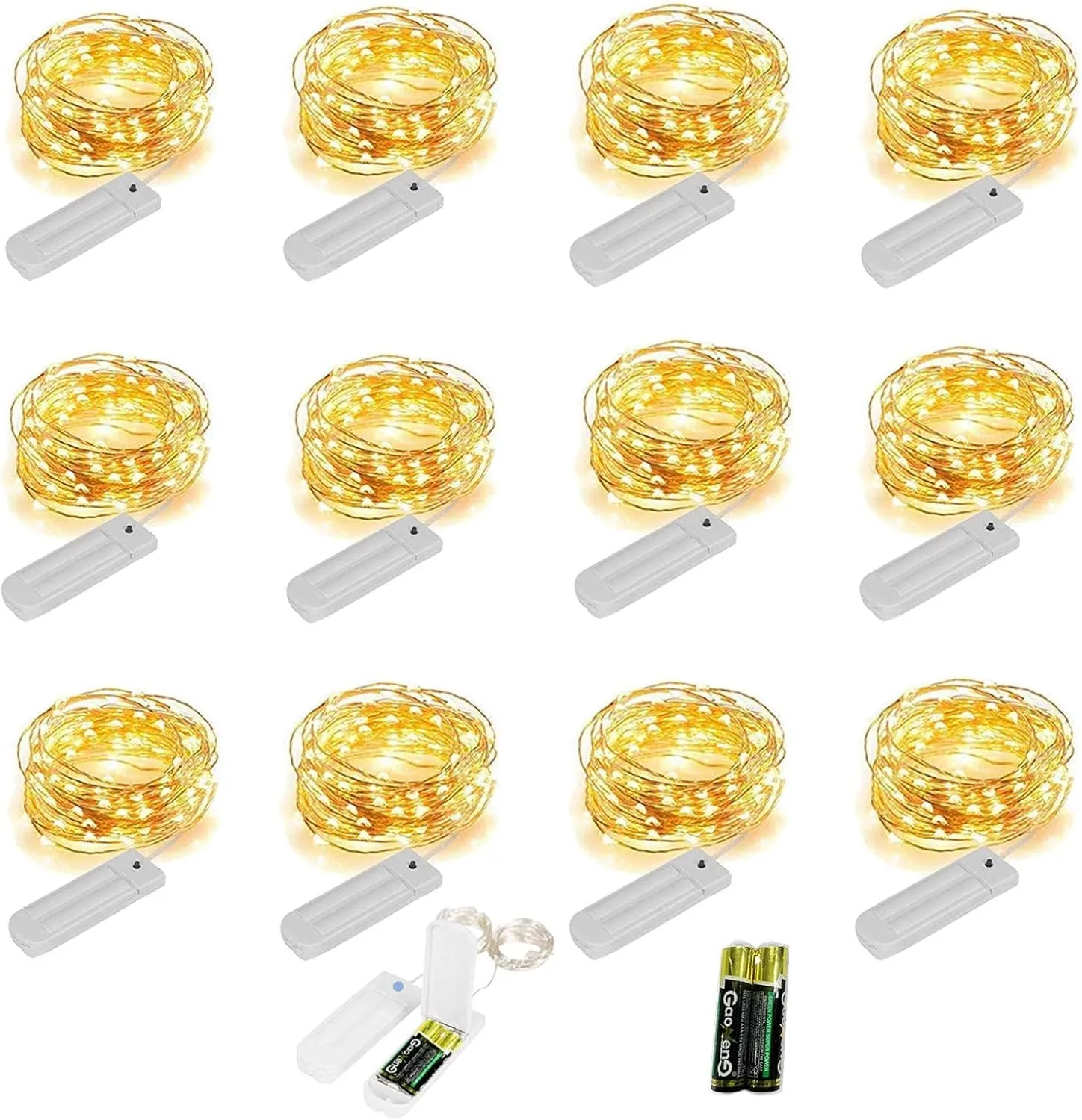 YJFWAL 12 Pack 30 LED Fairy String Lights with Timer Function, Waterproof Fairy Lights Wire Lights,Battery Operated Firefly Lights(AAA Batteries Included),for Patio,Garden,Wedding Decor (Warm White)