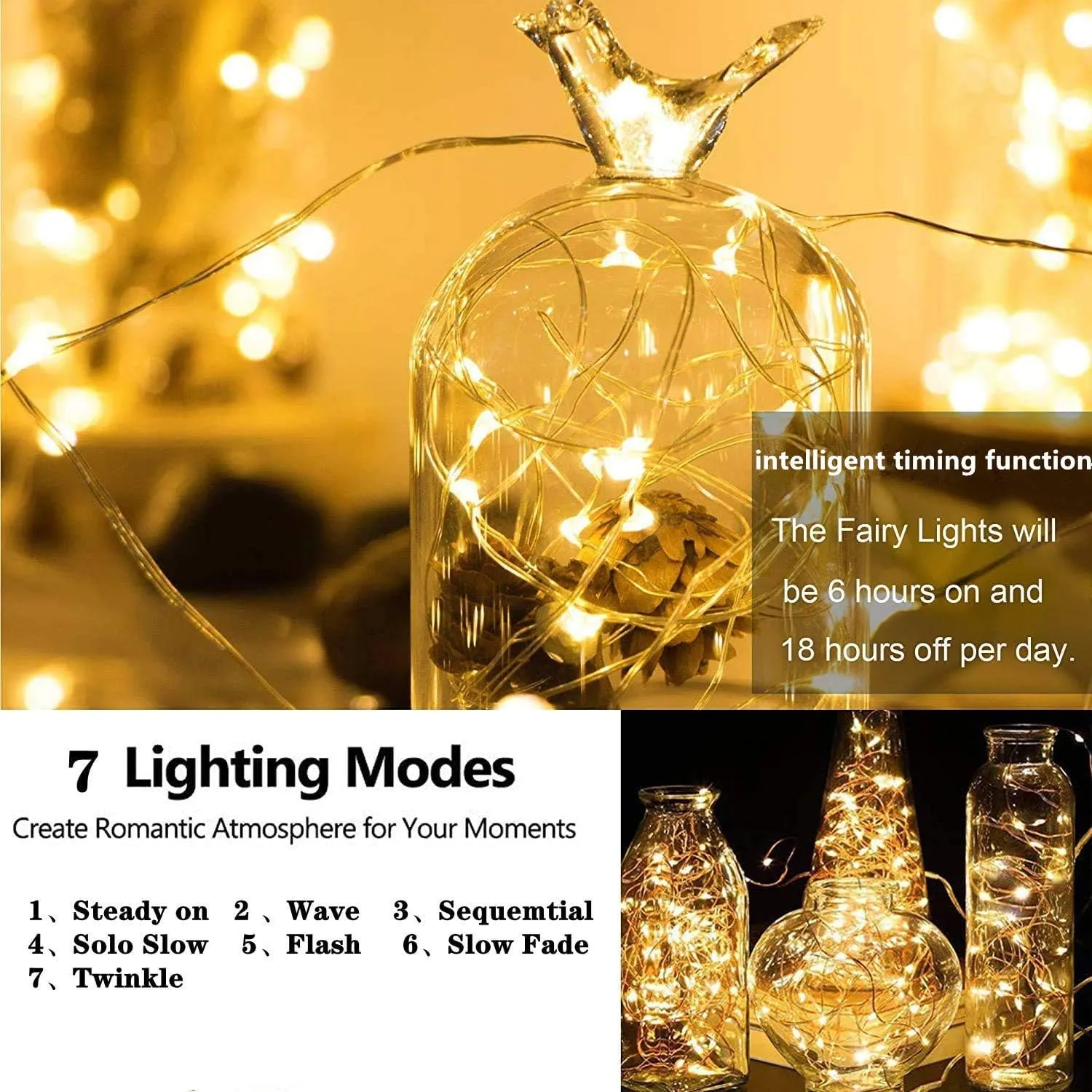 YJFWAL 12 Pack 30 LED Fairy String Lights with Timer Function, Waterproof Fairy Lights Wire Lights,Battery Operated Firefly Lights(AAA Batteries Included),for Patio,Garden,Wedding Decor (Warm White)