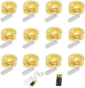YJFWAL 12 Pack 30 LED Fairy String Lights with Timer Function, Waterproof Fairy Lights Wire Lights,Battery Operated Firefly Lights(AAA Batteries Included),for Patio,Garden,Wedding Decor (Warm White)