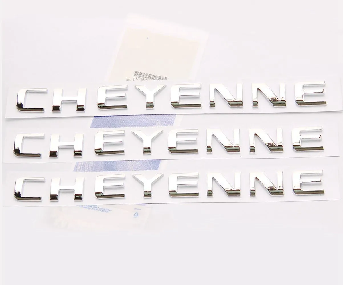 Yoaoo 3Pack OEM Chrome Cheyenne Nameplates Emblems Badge Compatible with Silverado Shiny 3D New