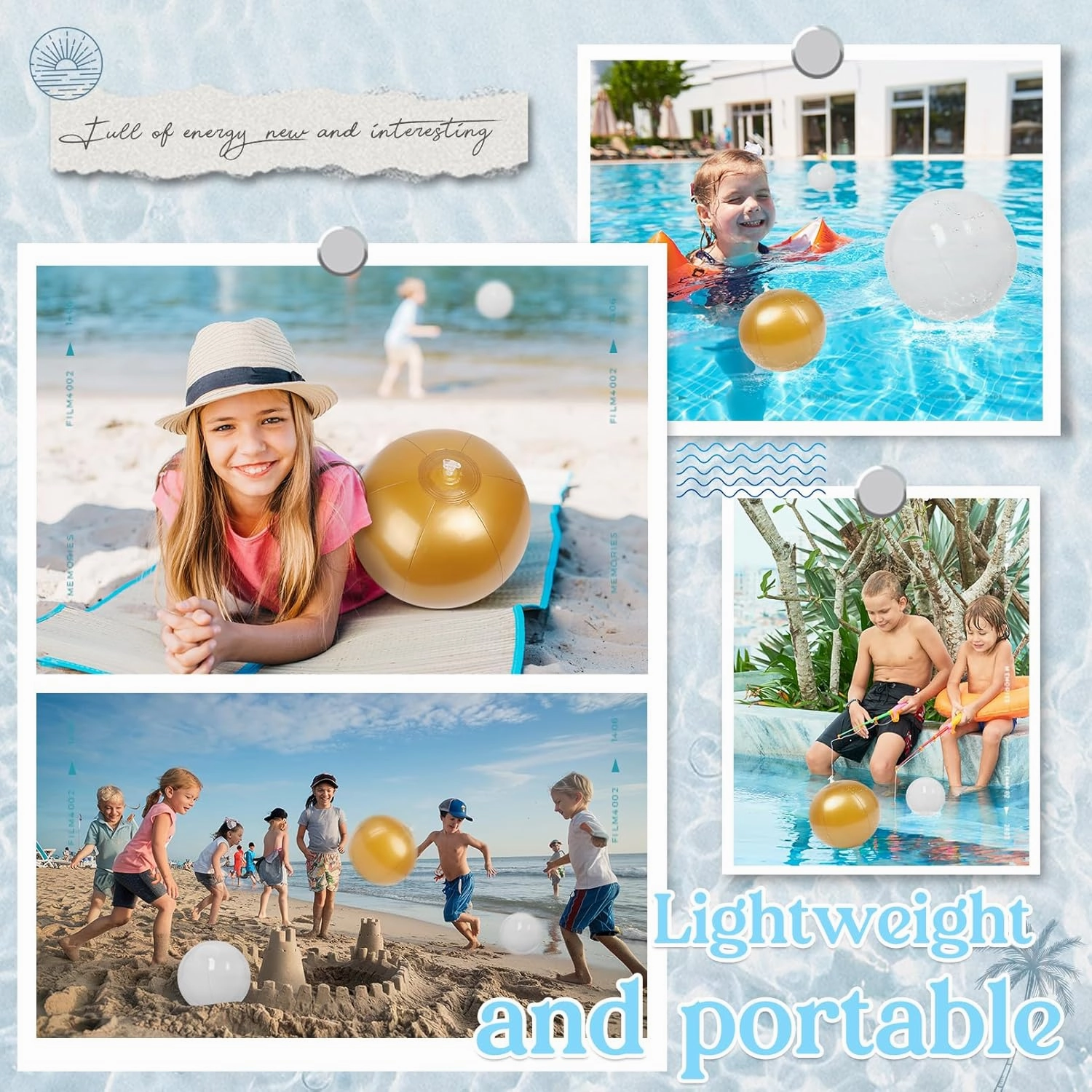 YOGFIT 24 PCS Beach Ball, Golden Inflatable Beach Balls for Swimming Pool Party Toys Decorations, Summer Beach Party Favor(6PC *5 inch, 6PC*12 inch,6PC*16 inch,6PC*20 inch)