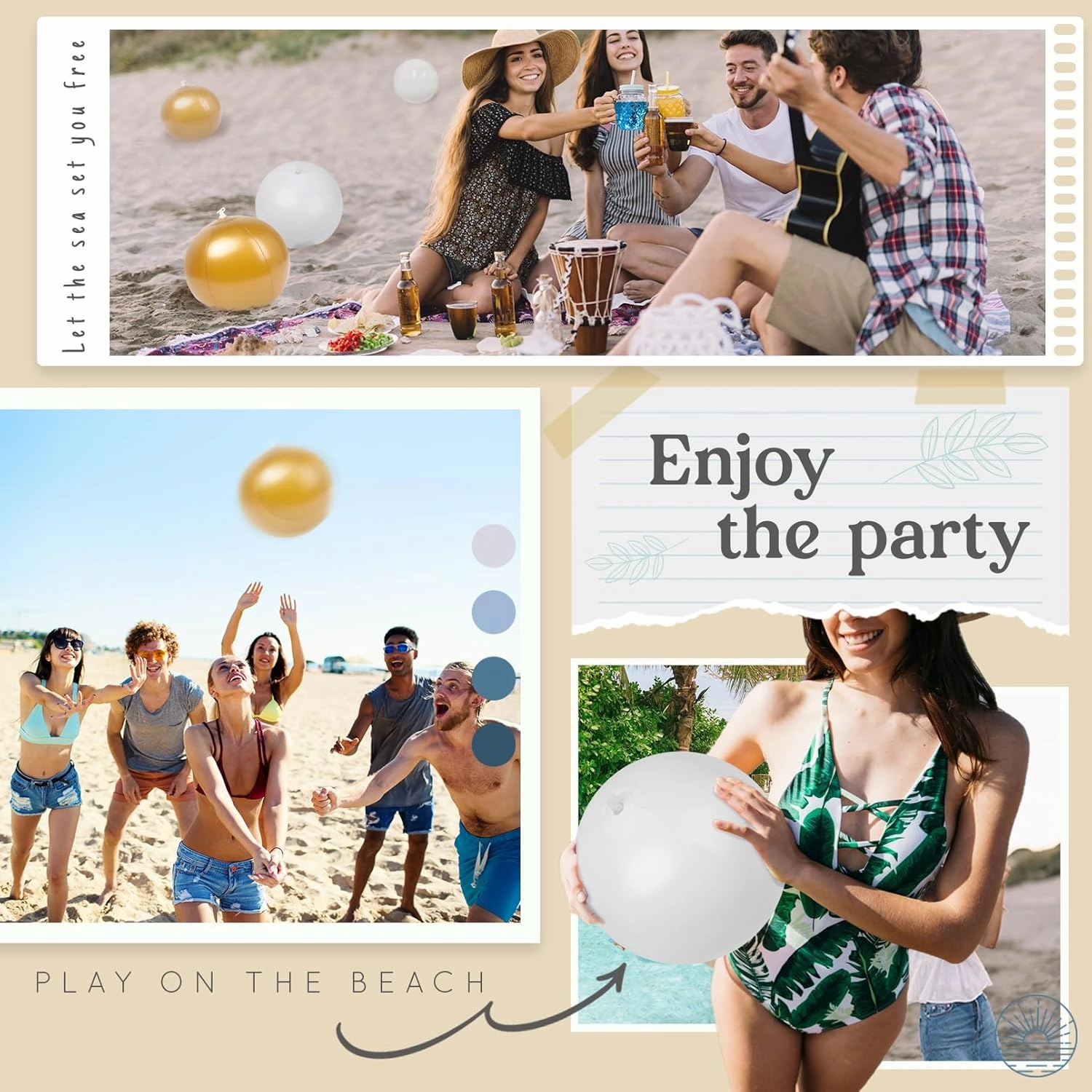 YOGFIT 24 PCS Beach Ball, Golden Inflatable Beach Balls for Swimming Pool Party Toys Decorations, Summer Beach Party Favor(6PC *5 inch, 6PC*12 inch,6PC*16 inch,6PC*20 inch)