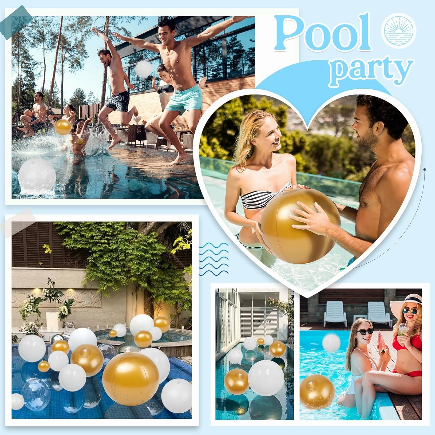 YOGFIT 24 PCS Beach Ball, Golden Inflatable Beach Balls for Swimming Pool Party Toys Decorations, Summer Beach Party Favor(6PC *5 inch, 6PC*12 inch,6PC*16 inch,6PC*20 inch)