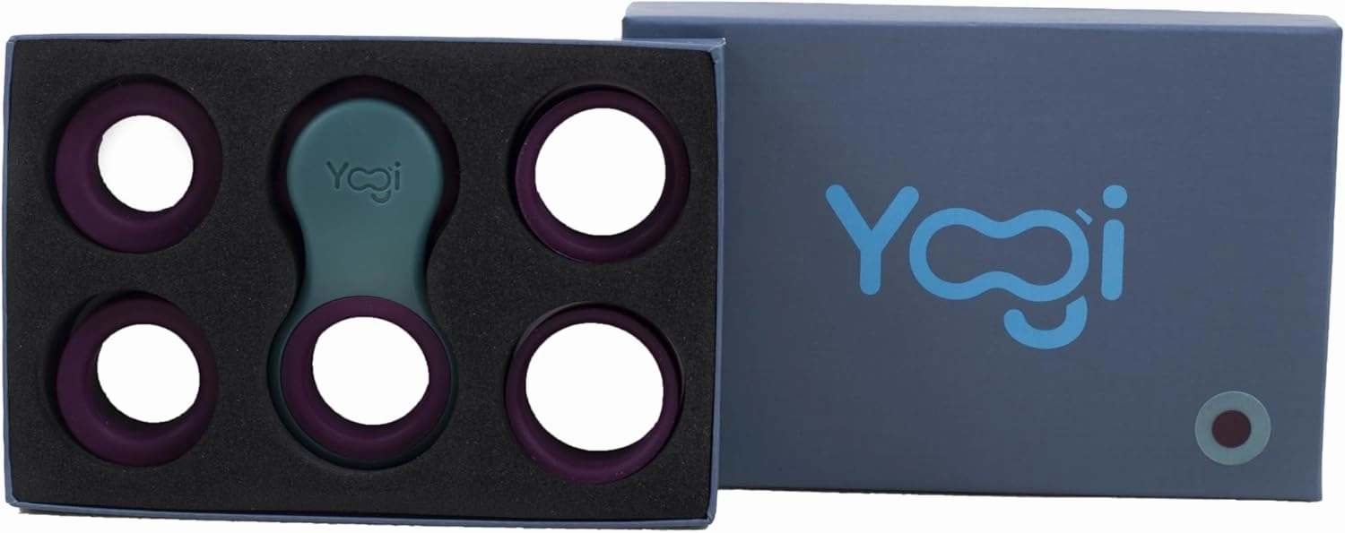 Yogi Fidget Toy - Patented Fidget Spinner, Quiet Fidget Toys Adults and Kids Love. Best Stress Relief Sensory Tool for Anxiety, ADHD, and Autism. Includes Five Finger Fit Rings- Aurora