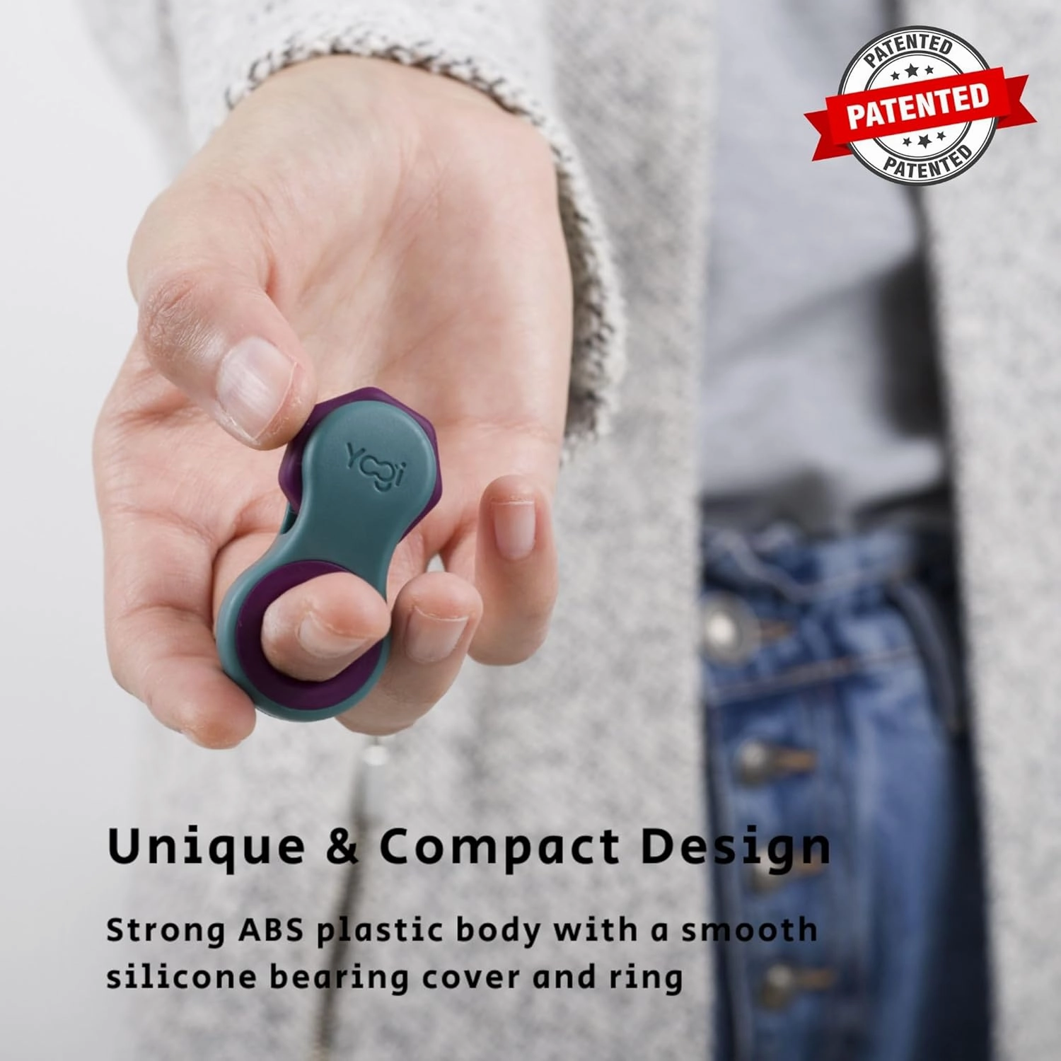 Yogi Fidget Toy - Patented Fidget Spinner, Quiet Fidget Toys Adults and Kids Love. Best Stress Relief Sensory Tool for Anxiety, ADHD, and Autism. Includes Five Finger Fit Rings- Aurora