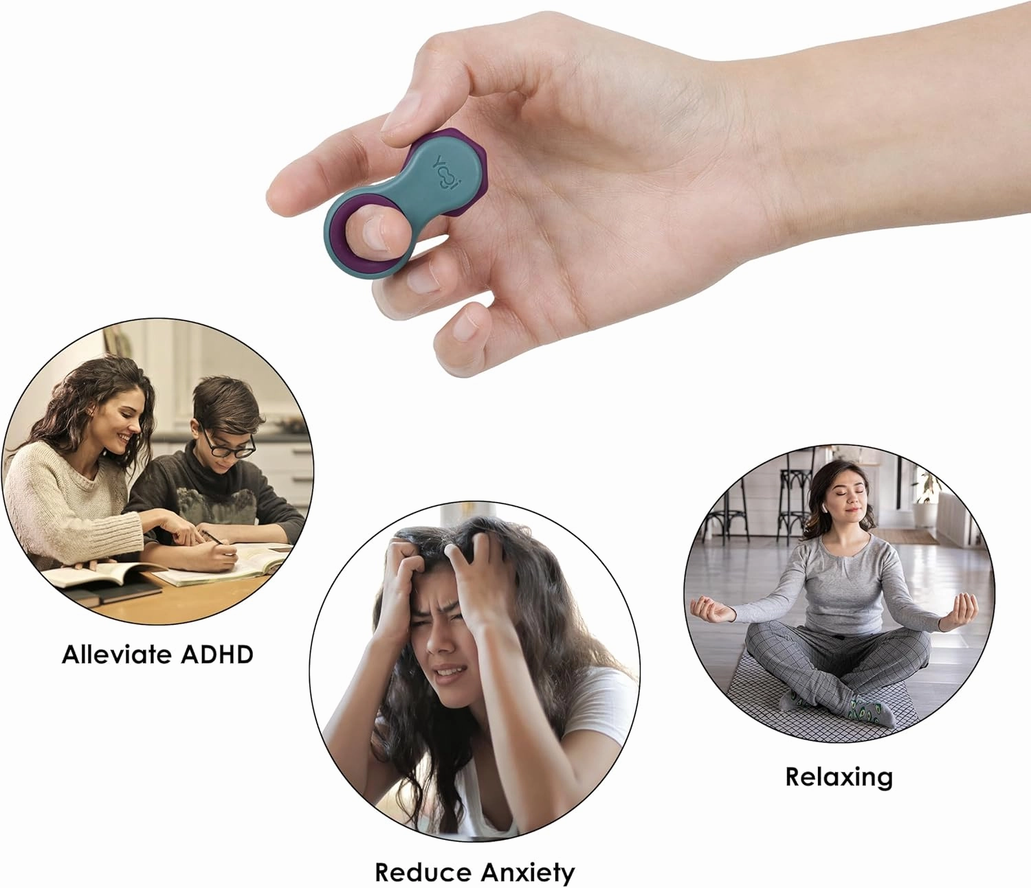 Yogi Fidget Toy - Patented Fidget Spinner, Quiet Fidget Toys Adults and Kids Love. Best Stress Relief Sensory Tool for Anxiety, ADHD, and Autism. Includes Five Finger Fit Rings- Aurora