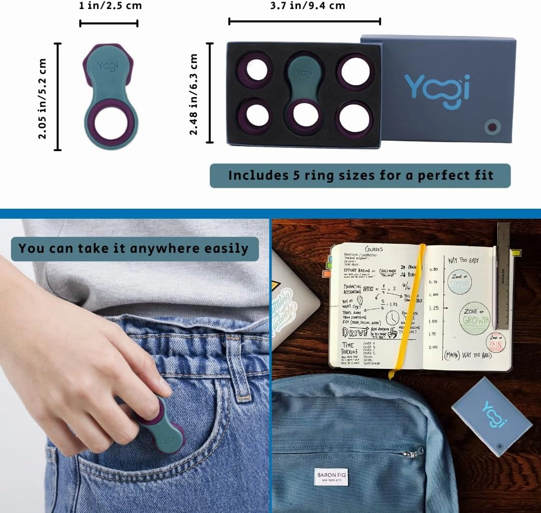 Yogi Fidget Toy - Patented Fidget Spinner, Quiet Fidget Toys Adults and Kids Love. Best Stress Relief Sensory Tool for Anxiety, ADHD, and Autism. Includes Five Finger Fit Rings- Aurora