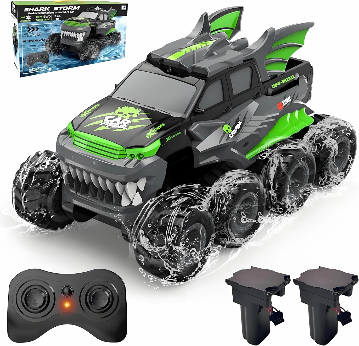 YOLOPLUS  Amphibious Remote Control Car 8WD RC Monster Truck, 2.4GHZ 1:16 Waterproof All-Terrain Off-Road RC Cars Toys, Pool Toys Gifts for Boys and Girls Age 8-12, Green