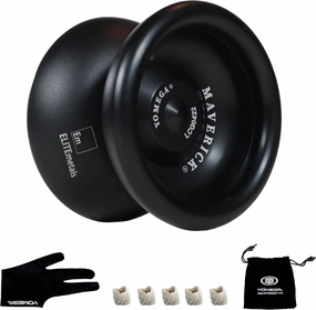 Yomega Maverick - Professional Aluminum Metal Yoyo for Kids and Beginners with C Size Ball Bearing for Advanced yo yo Tricks and Responsive Return   Extra 2 Strings & 3 Month Warranty (Black)