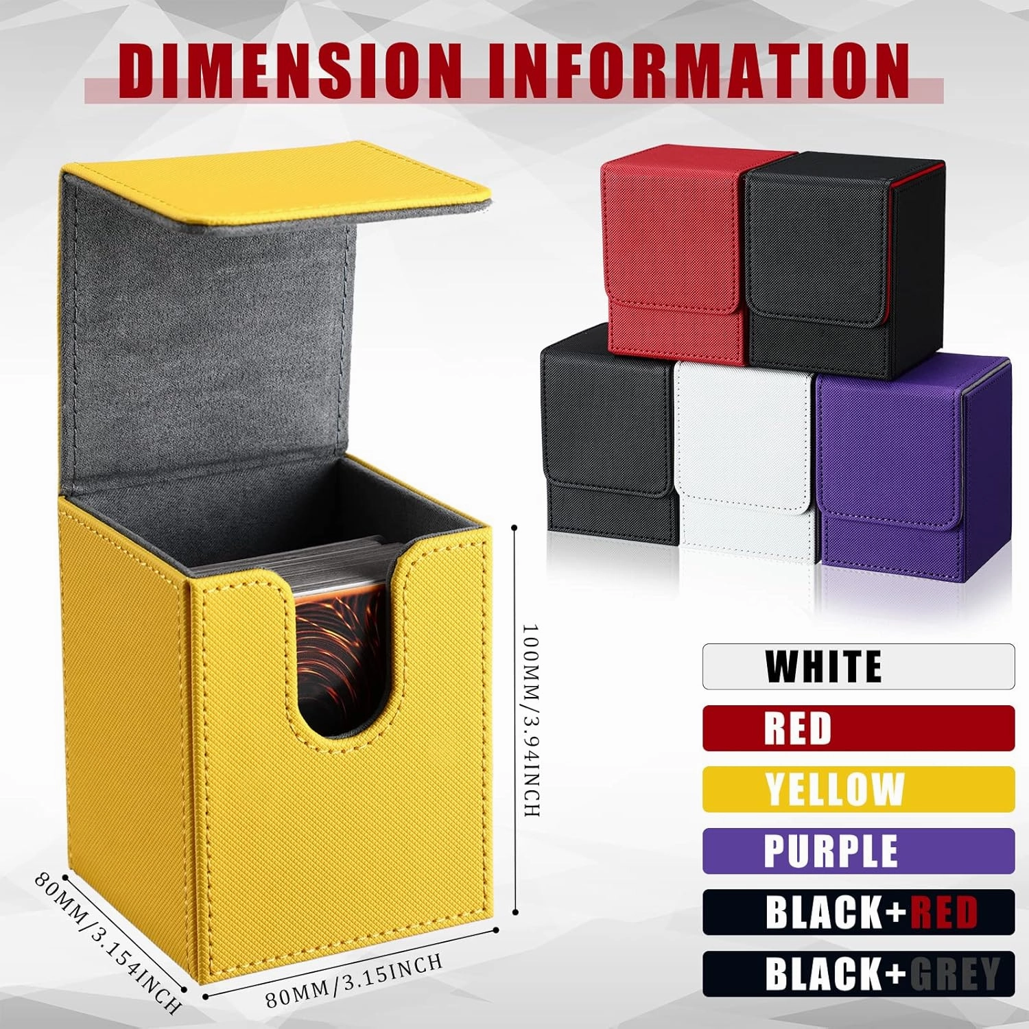 Yookeer 6 Pack Leather Deck Cases 100  Card Deck Game Box Magnetic Playing Card Storage Box for 100 Plus Cards Compatible with Tcg(White,Black,Black Red,Red,Yellow,Purple,Vertical)