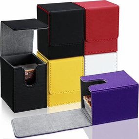 Yookeer 6 Pack Leather Deck Cases 100  Card Deck Game Box Magnetic Playing Card Storage Box for 100 Plus Cards Compatible with Tcg(White,Black,Black Red,Red,Yellow,Purple,Vertical)