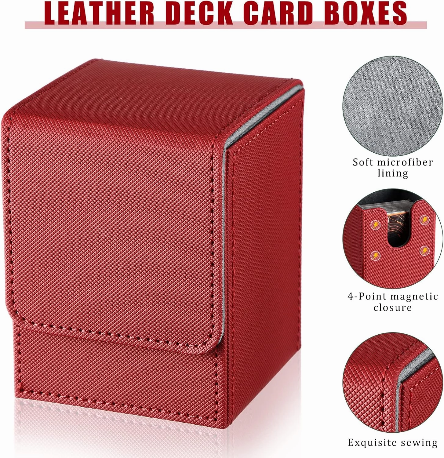 Yookeer 6 Pack Leather Deck Cases 100  Card Deck Game Box Magnetic Playing Card Storage Box for 100 Plus Cards Compatible with Tcg(White,Black,Black Red,Red,Yellow,Purple,Vertical)
