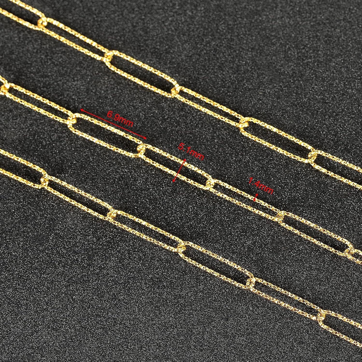 YOUBEIYEE 16.4 Feet Stainless Steel Chain for Jewelry Making, Gold Plated Embossed Paperclip Necklace Chains Bulk with Jump Rings and Lobster Clasps