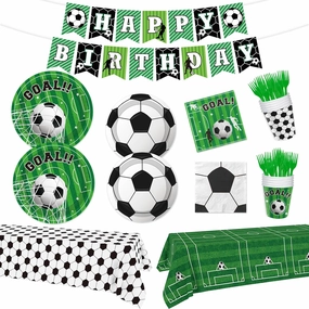 YQUQWN 178 PCS Soccer Party Decorations, Sports Birthday Party Supplies for Soccer Theme Party Favors Club Competition Serves 24 with Plates and Napkins Tablecloth Fork Cups Birthday Banner Stickers
