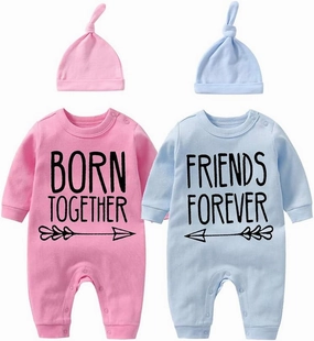 YSCULBUTOL Baby Twins Bodysuit with hat Born Together Friend Forever Baby boy Clothes Toddler Girl Clothes