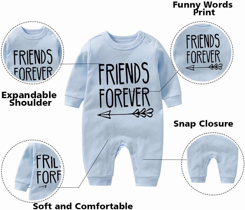 YSCULBUTOL Baby Twins Bodysuit with hat Born Together Friend Forever Baby boy Clothes Toddler Girl Clothes