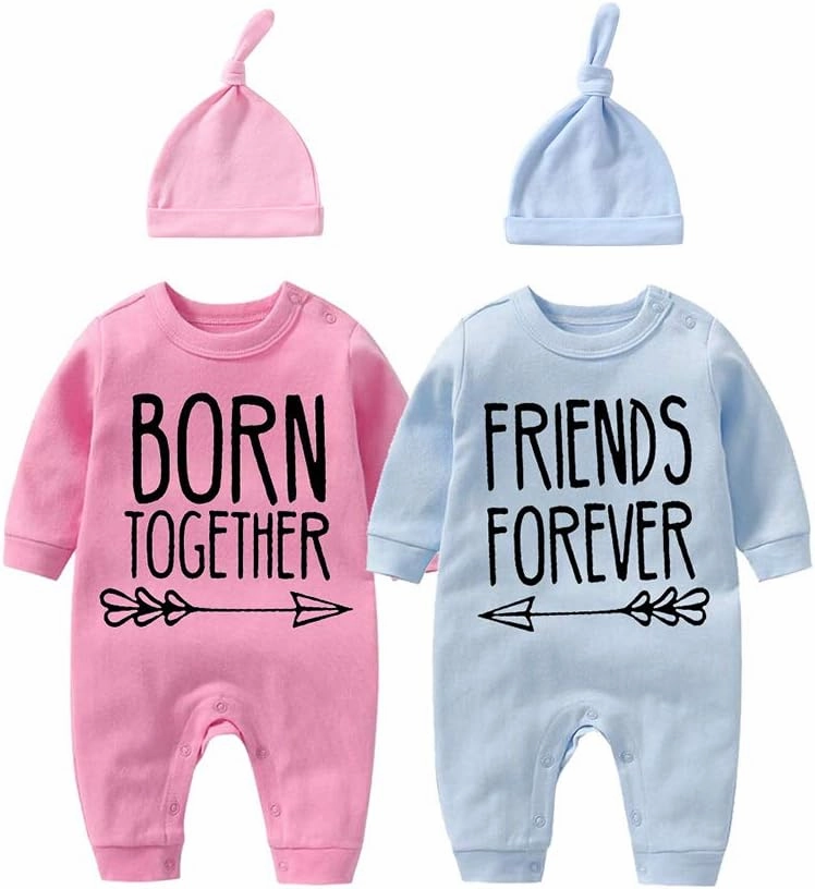 YSCULBUTOL Baby Twins Bodysuit with hat Born Together Friend Forever Baby boy Clothes Toddler Girl Clothes