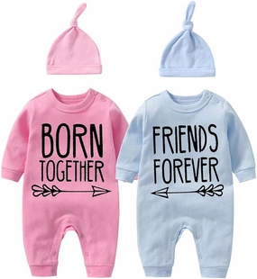 YSCULBUTOL Baby Twins Bodysuit with hat Born Together Friend Forever Baby boy Clothes Toddler Girl Clothes