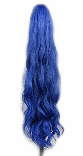 yuehong Long Wavy 21" Colorful Clip In/On Hair Extensions Piece Curly Claw Ponytail wig (Blue)