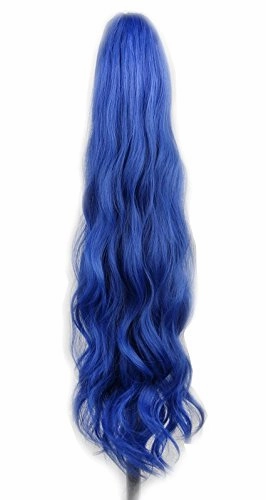 yuehong Long Wavy 21" Colorful Clip In/On Hair Extensions Piece Curly Claw Ponytail wig (Blue)
