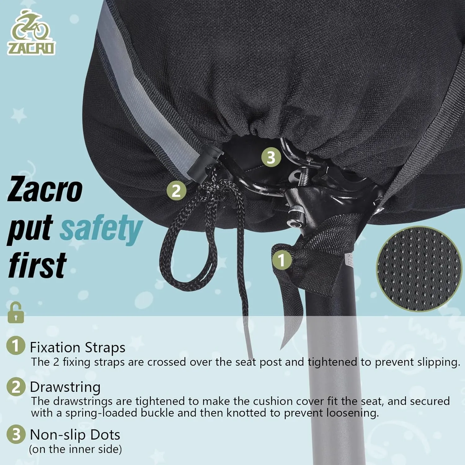 Zacro Gel Kids Bike Seat Cushion Cover for Boys & Girls, Anti-Slip Bike Seat Cover for Toddler, Breathable & Extra Soft Memory Foam Child Bicycle Saddle Padded with Reflective Strip, 9"x6"