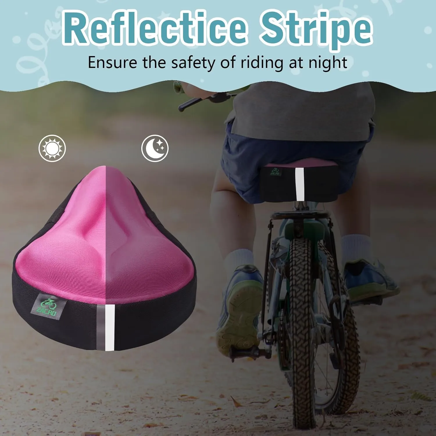 Zacro Gel Kids Bike Seat Cushion Cover for Boys & Girls, Anti-Slip Bike Seat Cover for Toddler, Breathable & Extra Soft Memory Foam Child Bicycle Saddle Padded with Reflective Strip, 9"x6"