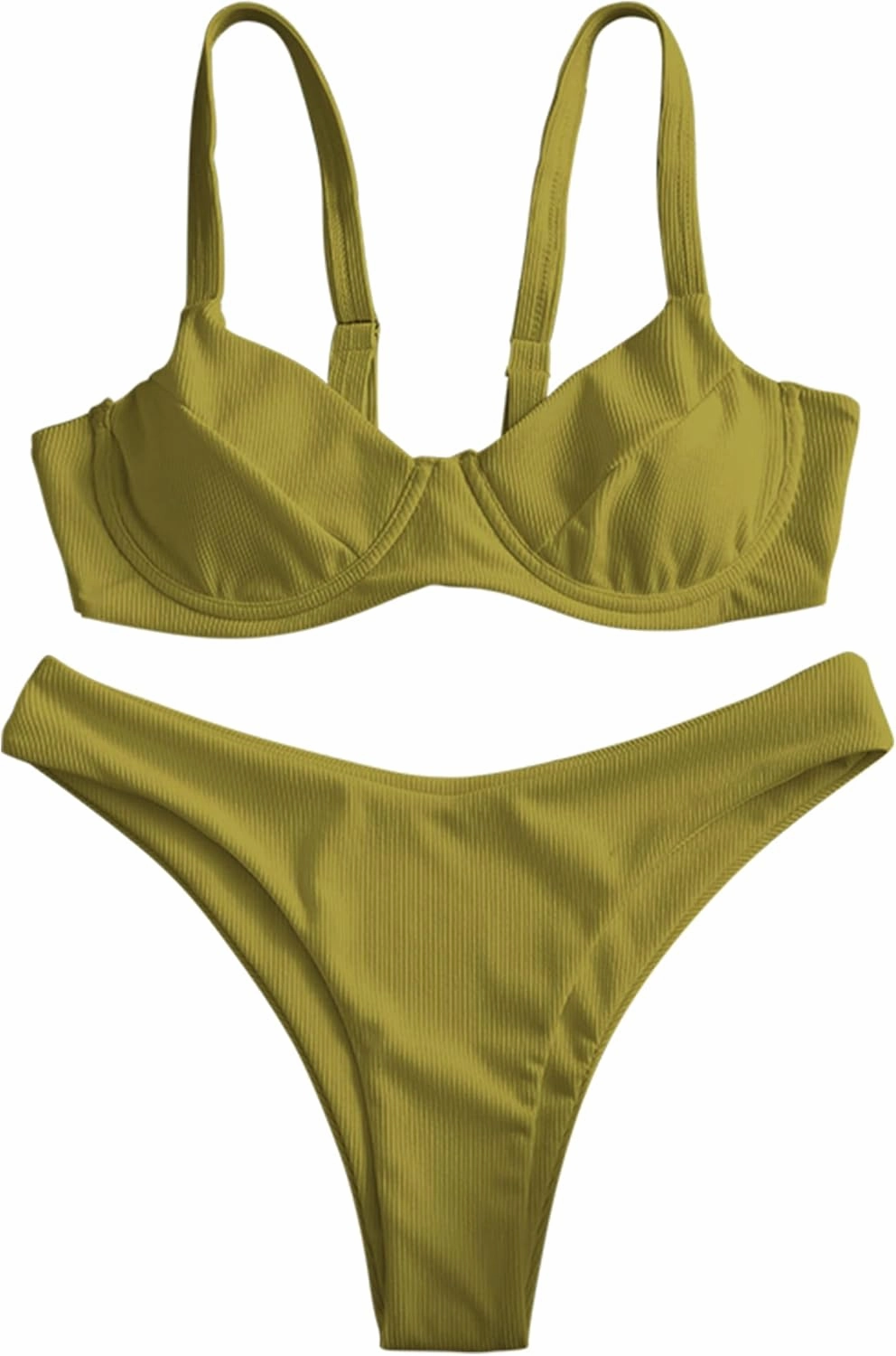 ZAFUL Women's Ribbed Underwire Bikini Set High Cut Colorblock V Notch Swimwear Printed High Leg Swimsuit