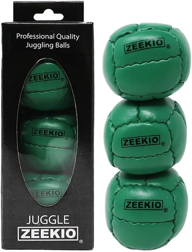 Zeekio - Galaxy Juggling Ball - Professional Grade - Suitable for All Levels & Ages - Premium 12 Panel Genuine Leather Ball Durable - 130 Grams 67mm - Set of 3 - Green