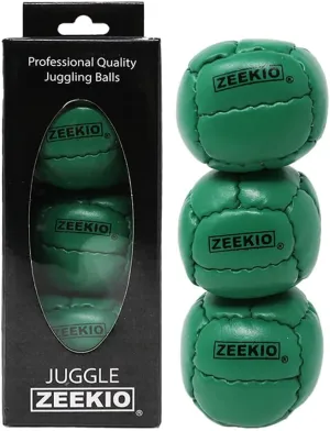 Zeekio - Galaxy Juggling Ball - Professional Grade - Suitable for All Levels & Ages - Premium 12 Panel Genuine Leather Ball Durable - 130 Grams 67mm - Set of 3 - Green