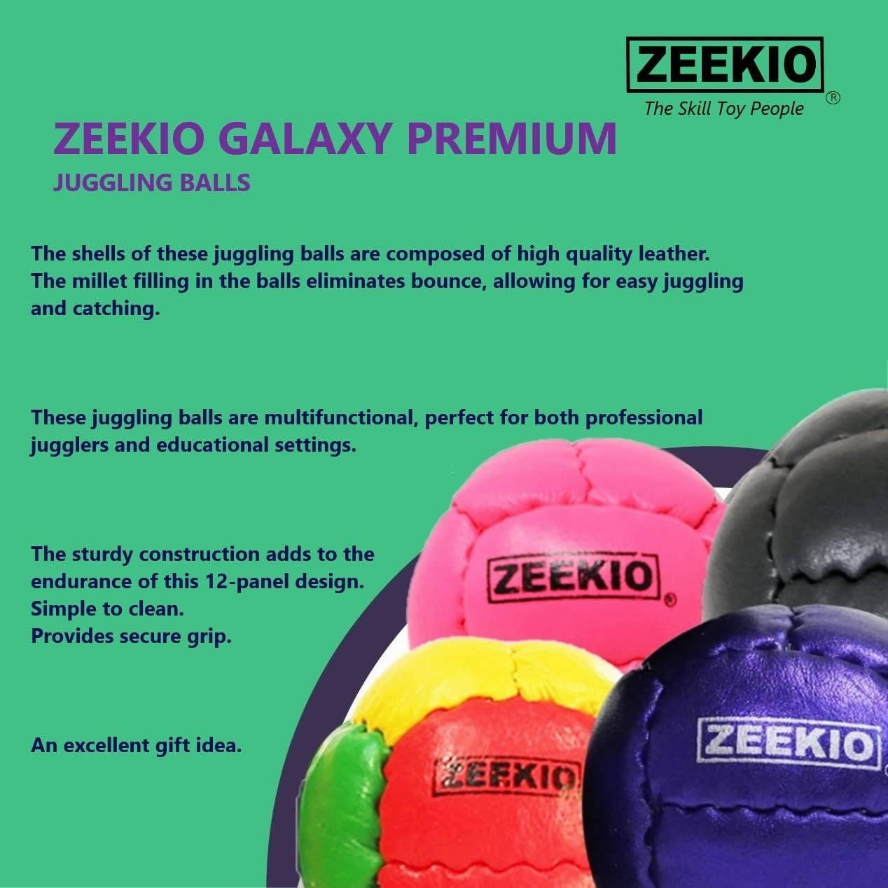Zeekio - Galaxy Juggling Ball - Professional Grade - Suitable for All Levels & Ages - Premium 12 Panel Genuine Leather Ball Durable - 130 Grams 67mm - Set of 3 - Orange