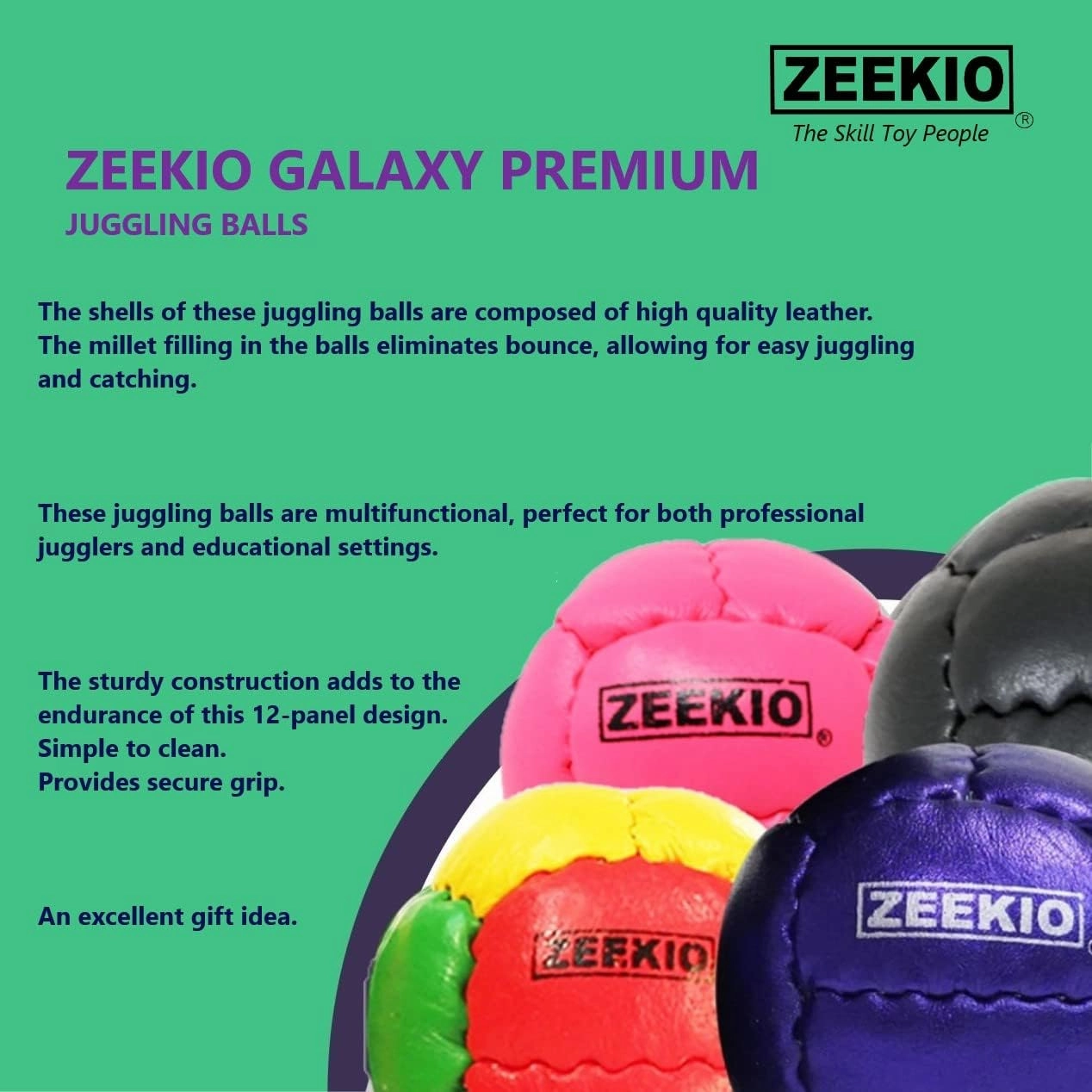 Zeekio - Galaxy Juggling Ball - Professional Grade - Suitable for All Levels & Ages - Premium 12 Panel Genuine Leather Ball Durable - 130 Grams 67mm - Set of 3 - Pink