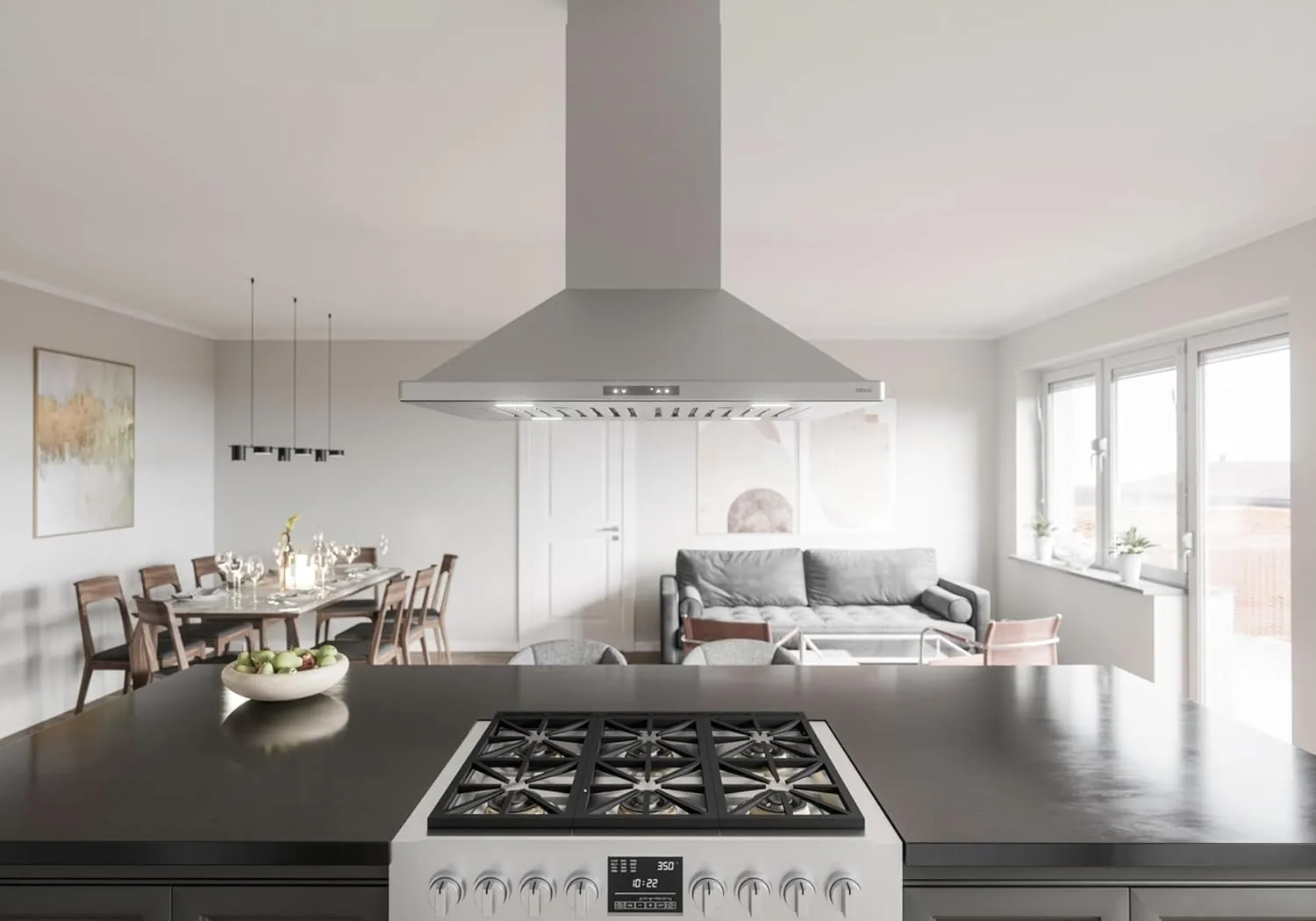 Zephyr ZNA-M90D Napoli 200 - CFM 36 Inch Wide Island Range Hood with LumiLight LED Lighting - Stainless Steel