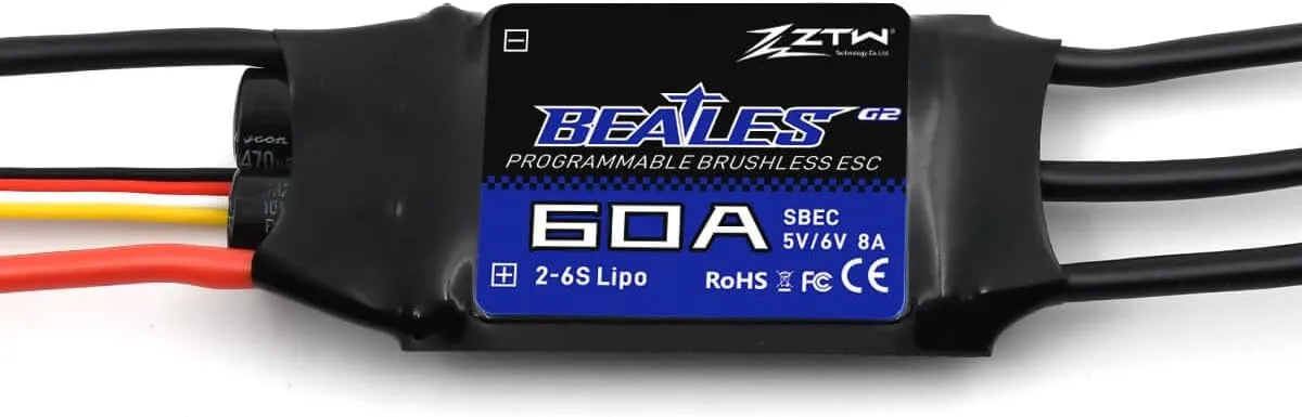 ZTW Beatles G2 60A ESC with SBEC Output 8A/5.0,6.0V for RC Drone RC Helicopter (ZTW Beatles 60A ESC)