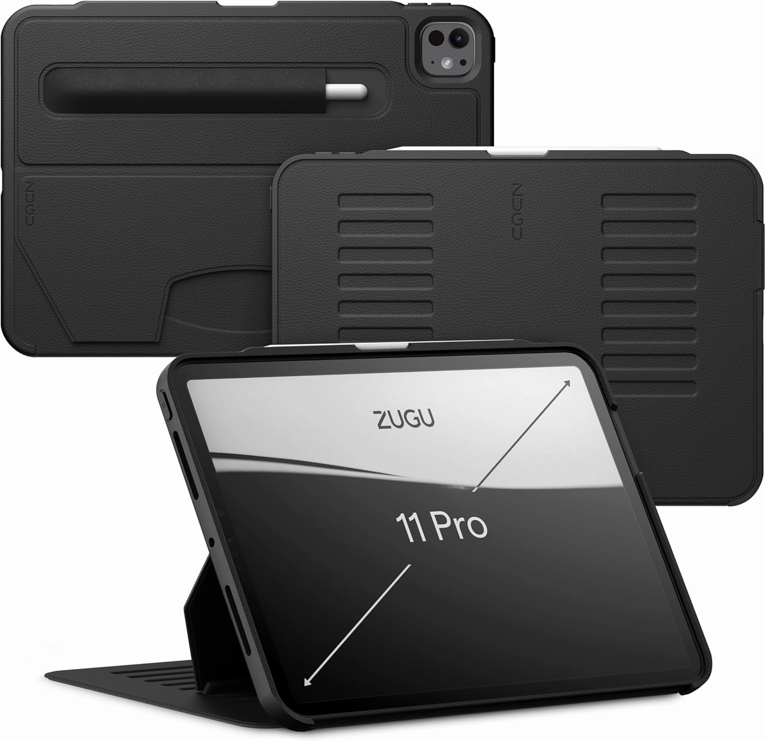Zugu Case for iPad Pro 11 (M4) 2024, Slim Protective Cover with Apple Pencil Holder, Auto Wake/Sleep, Multiple Viewing Angles, iPad Pro 11 Inch Cover, Phone Protector, Black