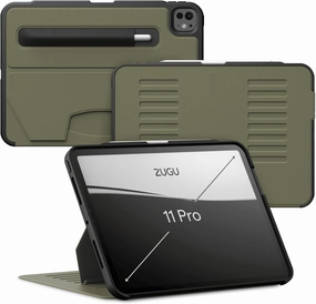 Zugu Case for iPad Pro 11 (M4) 2024, Slim Protective Cover with Apple Pencil Holder, Auto Wake/Sleep, Multiple Viewing Angles, iPad Pro 11 Inch Cover, Phone Protector, Olive Green