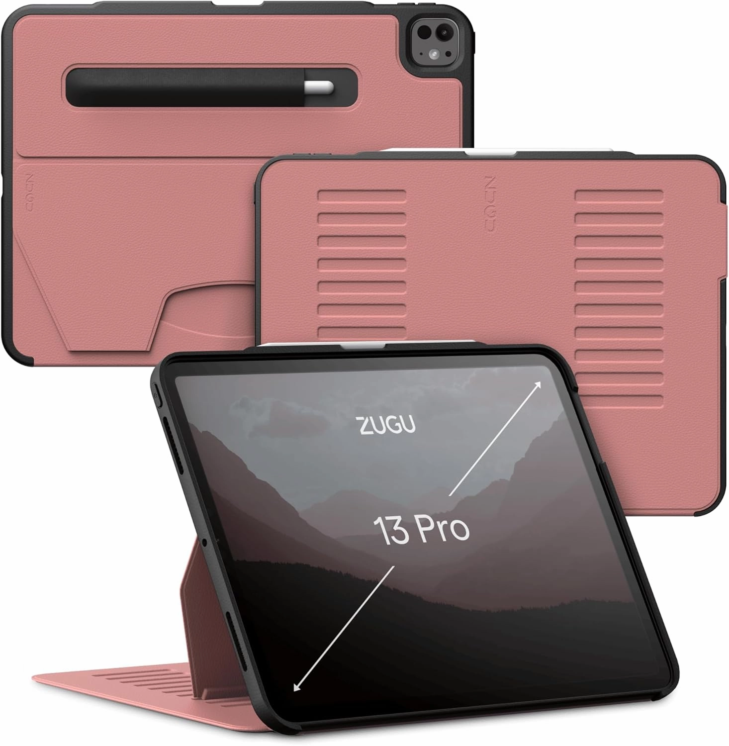 Zugu Case for iPad Pro 13 (M4) 2024, Slim Protective Cover with Apple Pencil Holder, Auto Wake/Sleep, Multiple Viewing Angles, iPad Pro 13 Inch Cover, Phone Protectors, Desert Rose