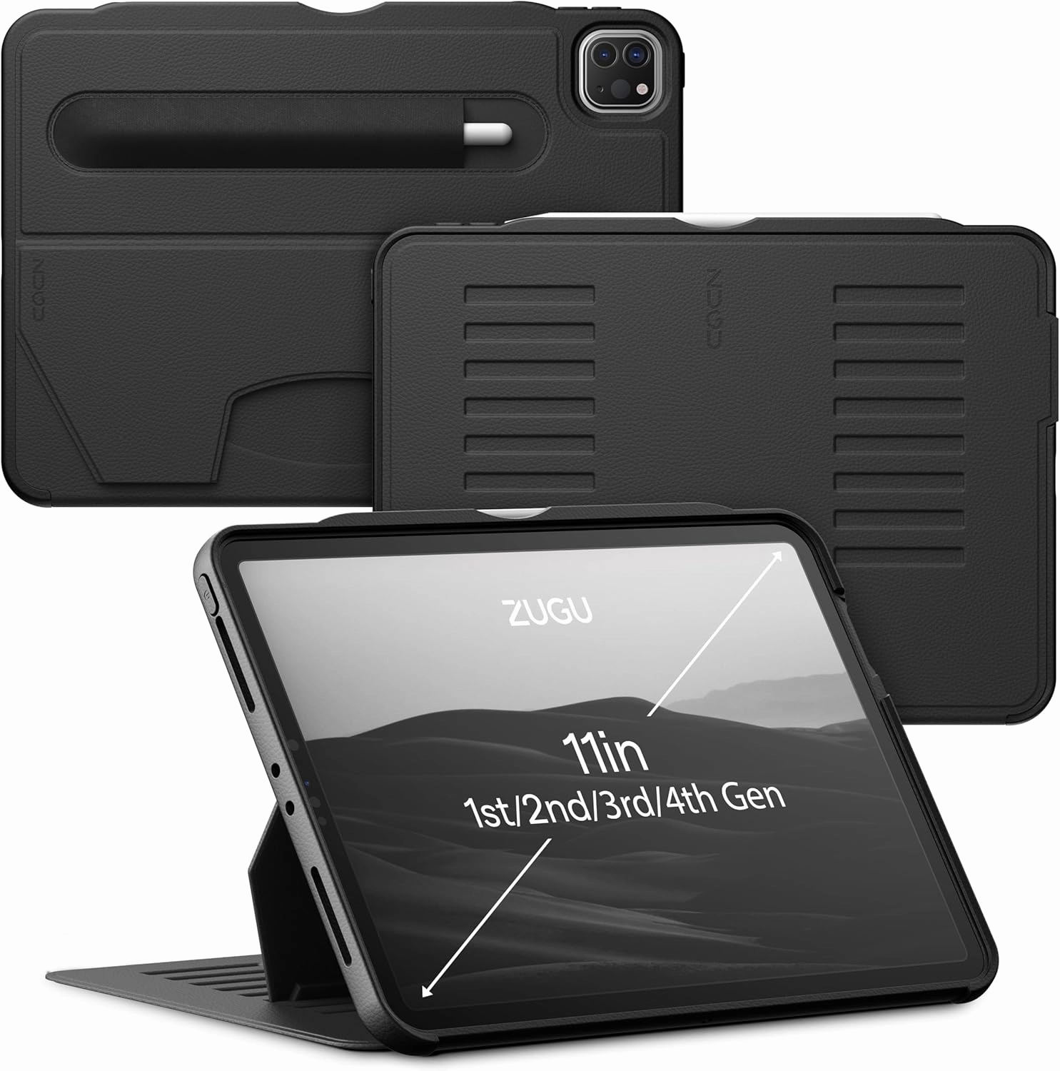 ZUGU Case iPad Pro 11 Inch Case, 1st/2nd/3rd/4th Generation 2018/2020/2021/2022, Slim Protective Cover, Wireless Apple Pencil Charging, Convenient Magnetic Stand. Sleep/Wake Cover, Stealth Black