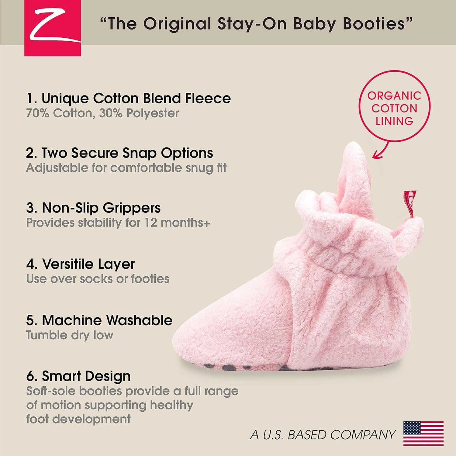 Zutano Unisex Fleece Baby Booties, Two Snap Closure, Newborn to 24 Months