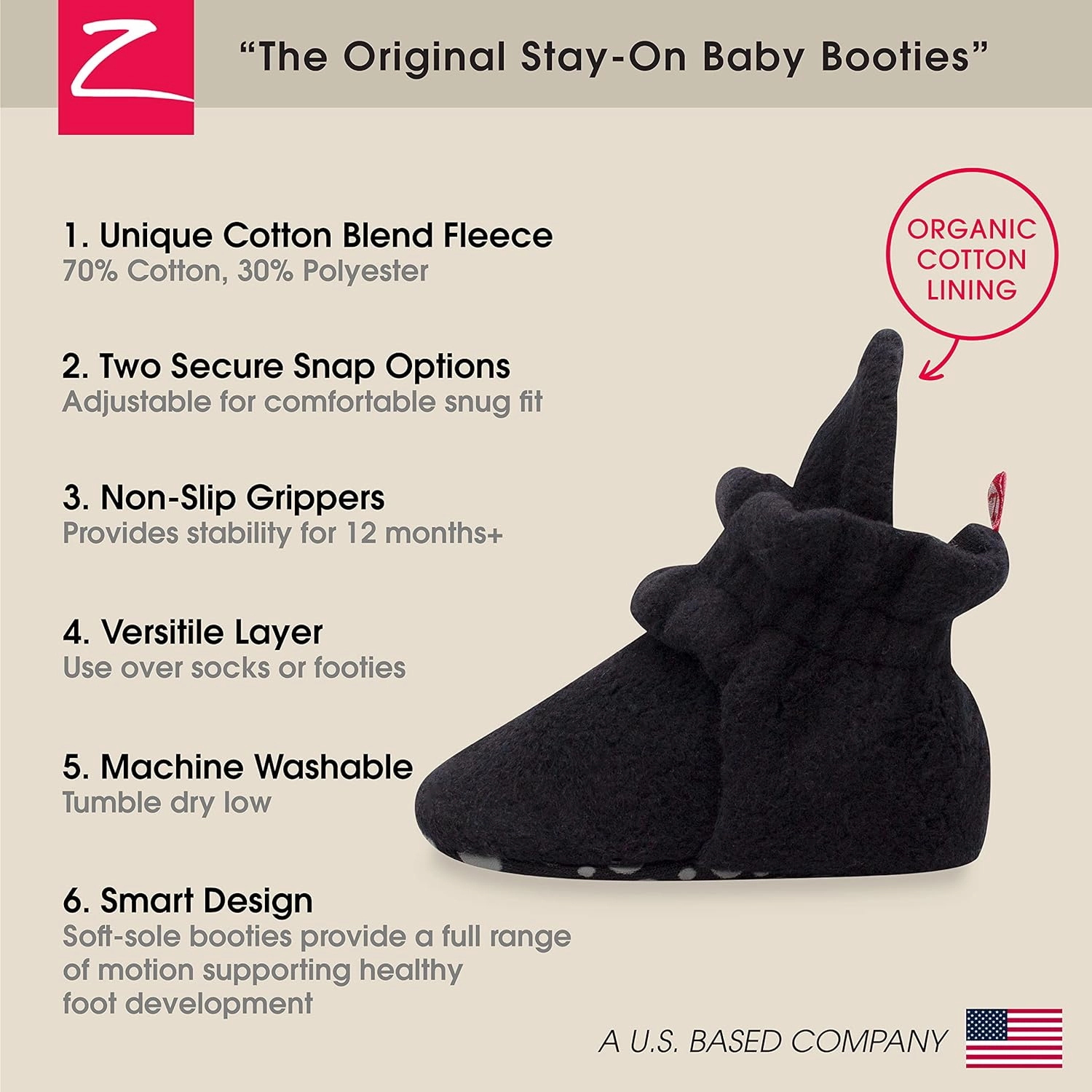 Zutano Unisex Fleece Baby Booties, Two Snap Closure, Newborn to 24 Months