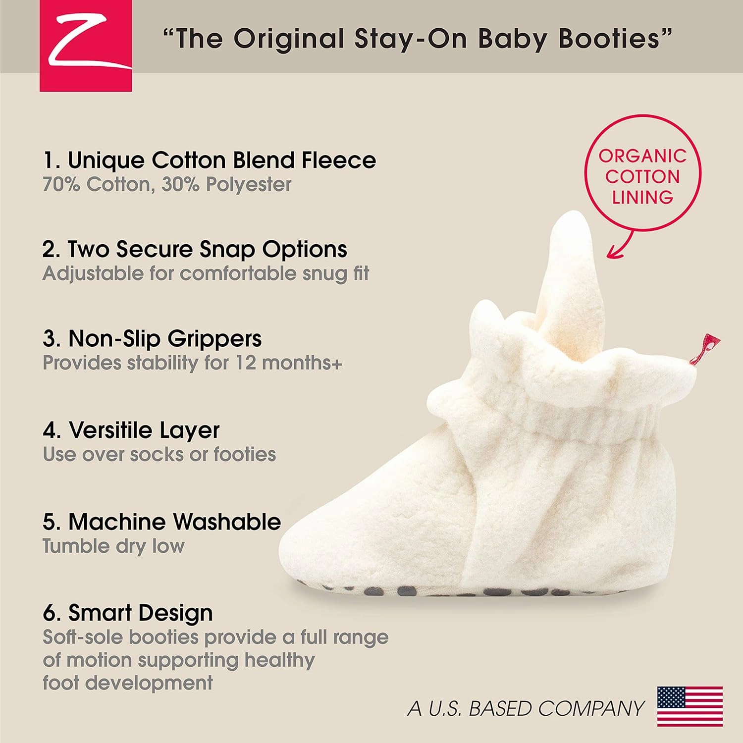 Zutano Unisex Fleece Baby Booties, Two Snap Closure, Newborn to 24 Months