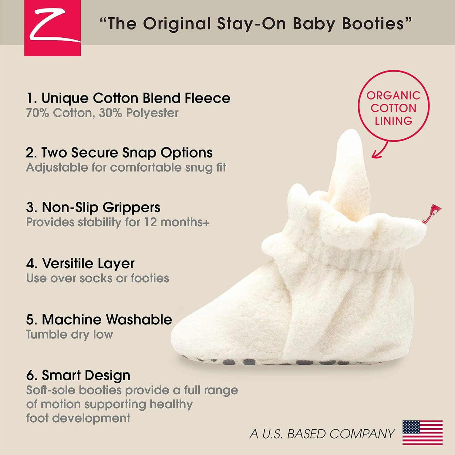 Zutano Unisex Fleece Baby Booties, Two Snap Closure, Newborn to 24 Months